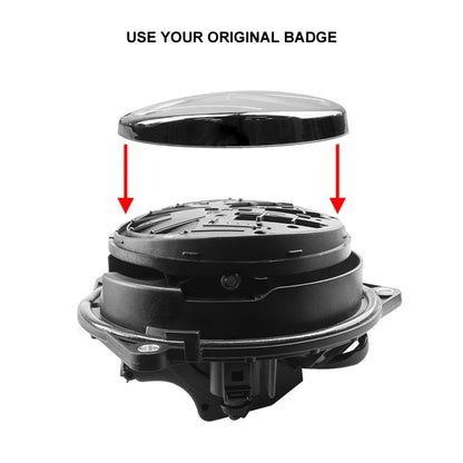 VW flip badge camera open showing reversing camera lens